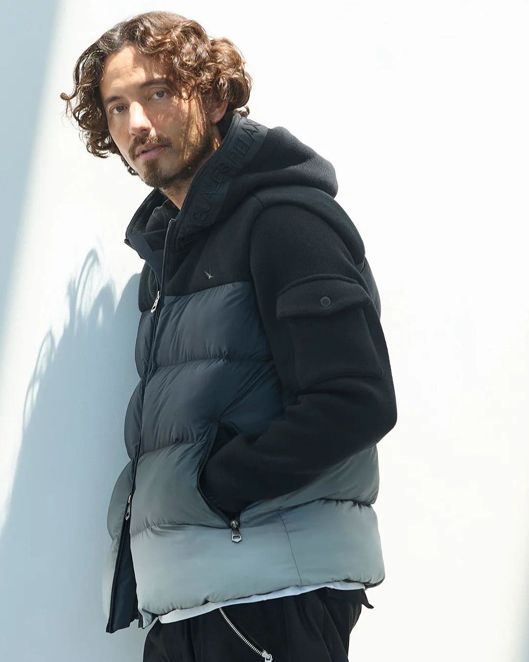 グラデーションニットコンビパデッドジャケット