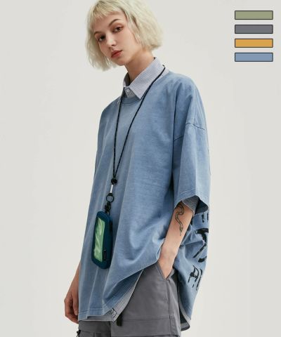 INFLATION(インフレーション)ドロップスリーブプリントTシャツ