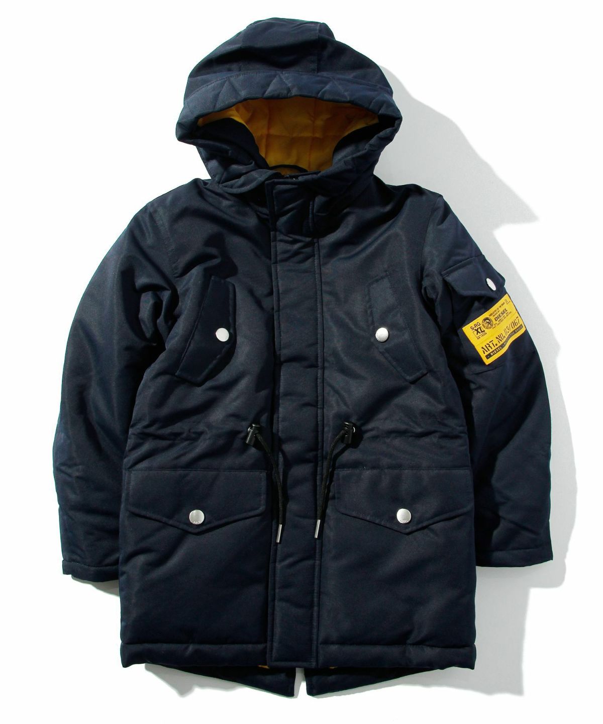 DIESEL ブラック ブルゾンフーディーパディングジャケットコート DIESEL ジャケット ミリタリージャケット DIESEL（ディーゼル