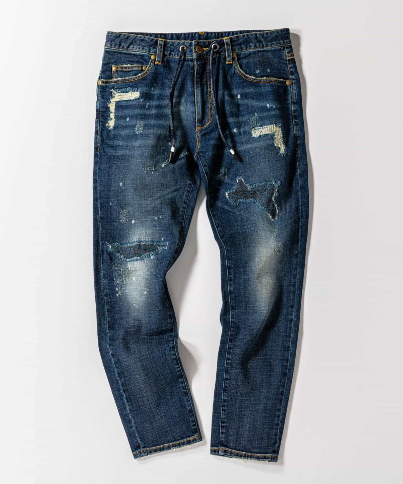 【値下げ】1piu1uguale3 9 TAPERED ダメージデニム　ブルー 値下げ】1piu1uguale3 9 TAPERED ダメージデニム ブルー