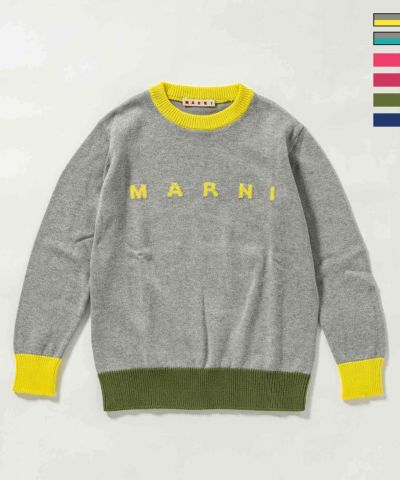 紺×赤 マルニ MARNI 19AW 長袖 ニット セーター クルーネック ロゴ 42