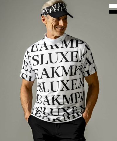 LUXEAKMPLUS(リュクスエイケイエムプラス)ゴルフ 総柄ロゴモックネック半袖Tシャツ