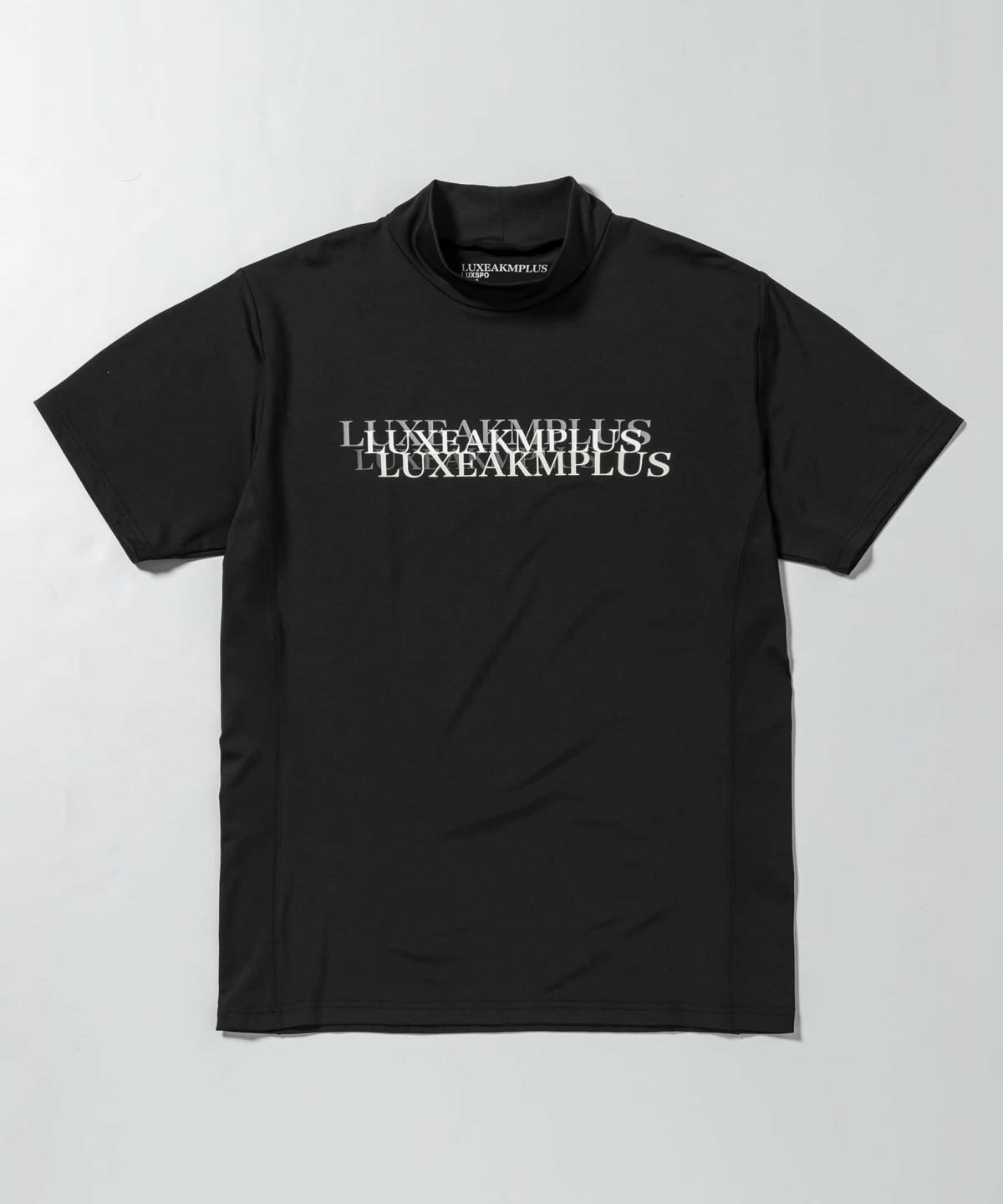 M リュクスエイケイエムプラス 総柄ビッグロゴ モックネックシャツ 黒 L リュクスエイケイエムプラス 総柄ビッグロゴモックネック
