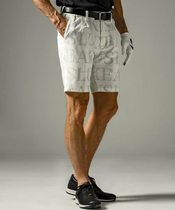 LUXEAKMPLUS 新品 ゴルフ ロゴ ハーフ ショート パンツ ショーツ LUXEAKMPLUS(リュクスエイケイエムプラス)ゴルフ 総柄ロゴハーフパンツ