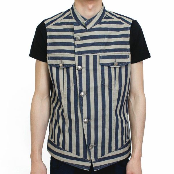 TOM REBL(トムレベル) WASHED STRIPE COTTON STRETCH(ブルー×ベージュ