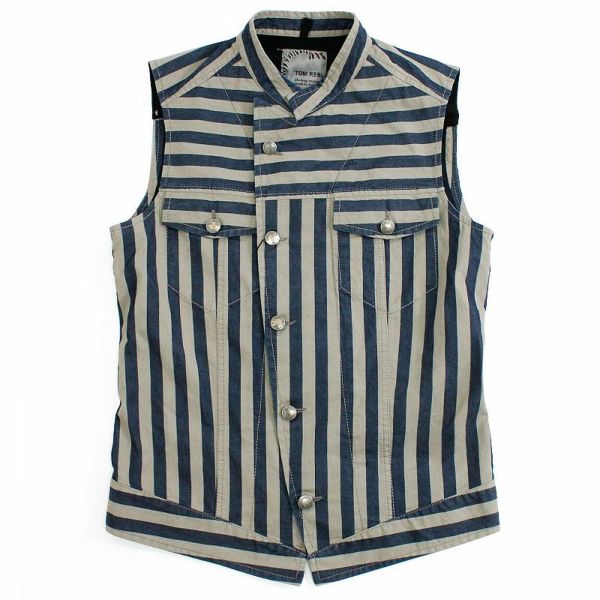 TOM REBL(トムレベル) WASHED STRIPE COTTON STRETCH(ブルー×ベージュ