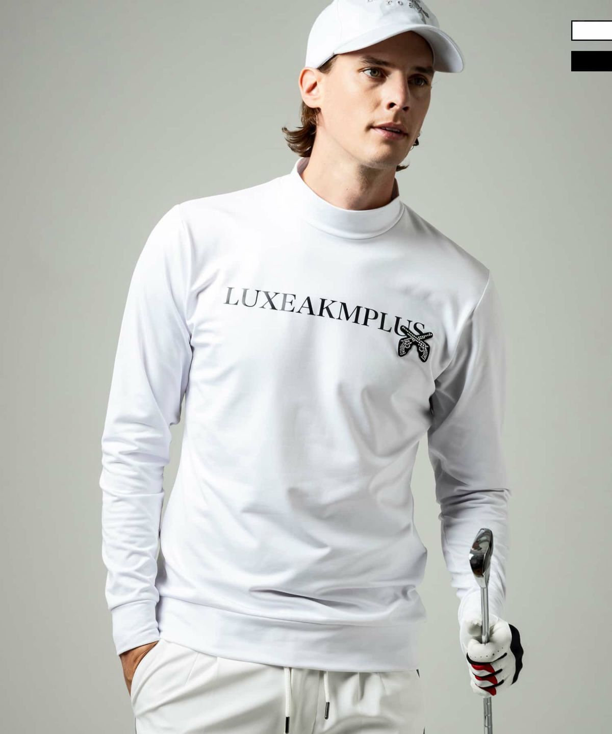 LUXEAKMPLUS×roar(リュクスエイケイエムプラス)ゴルフ フロントロゴモックネックTシャツ