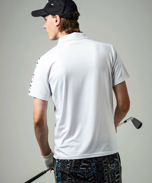 LUXEAKMPLUS×roar(リュクスエイケイエムプラス)ゴルフ スリーブロゴ半袖ポロシャツ
