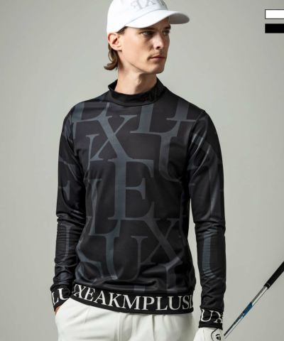 LUXEAKMPLUS(リュクスエイケイエムプラス)ゴルフ 裾ロゴ総柄モックネックTシャツ