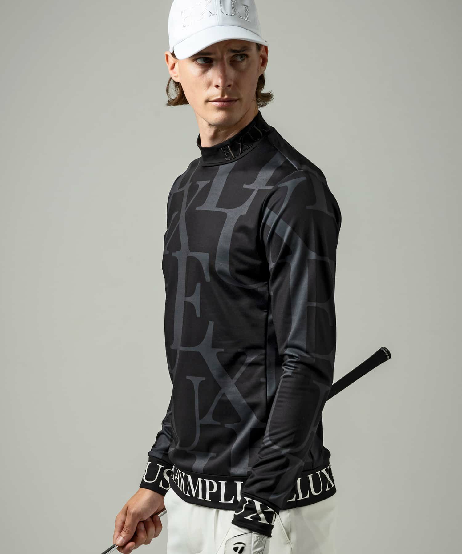 LUXEAKMPLUS(リュクスエイケイエムプラス)ゴルフ 裾ロゴ総柄モック