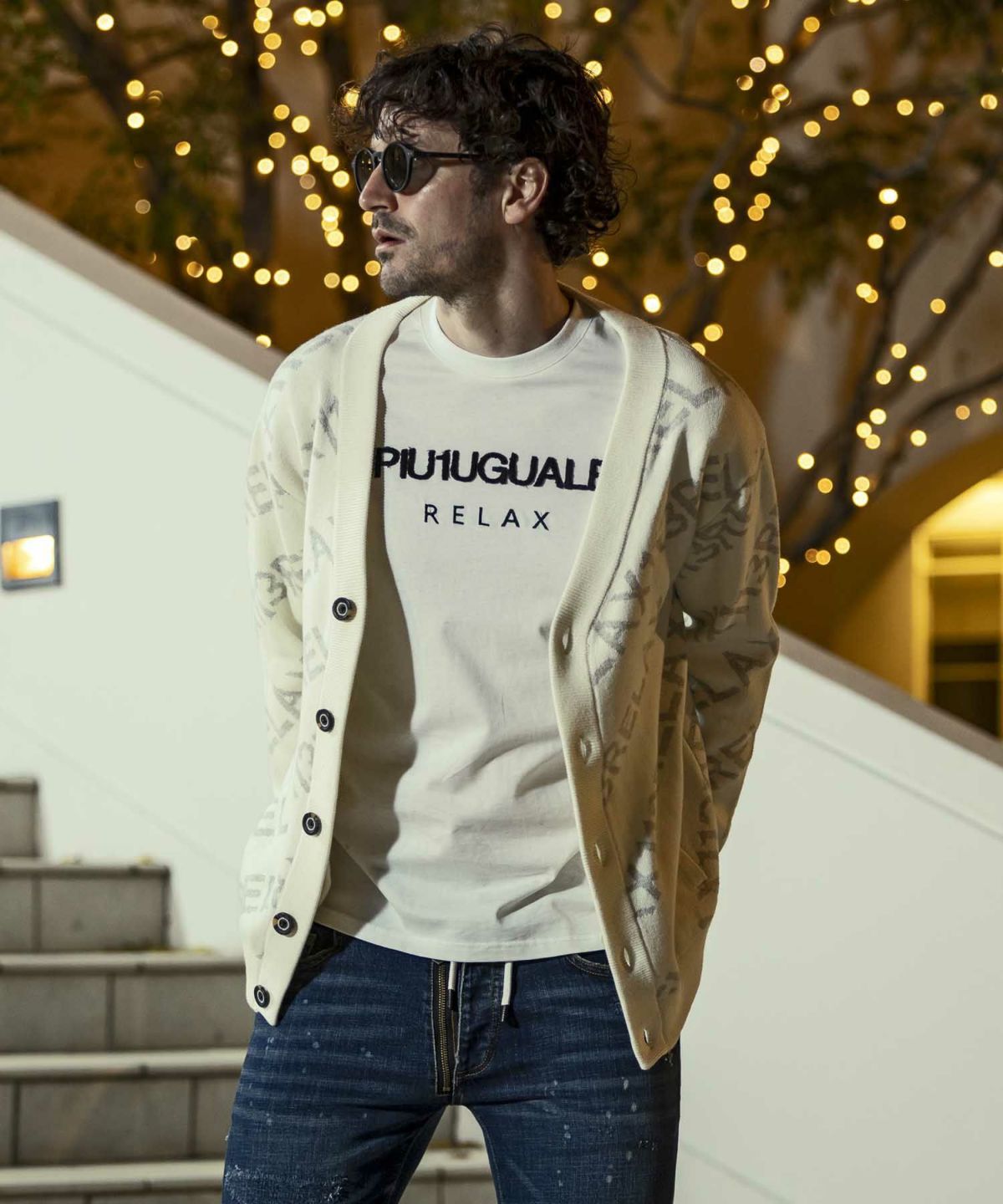 1PIU1UGUALE3 RELAX総柄ロゴニットカーディガン　23AW XL 1PIU1UGUALE3 RELAX(ウノピゥウノウグァーレトレ リラックス)総