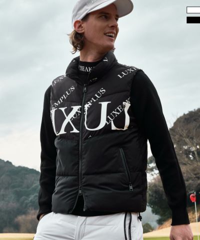 LUXEAKMPLUS(リュクスエイケイエムプラス)ゴルフ バイカラー総柄中綿ベスト