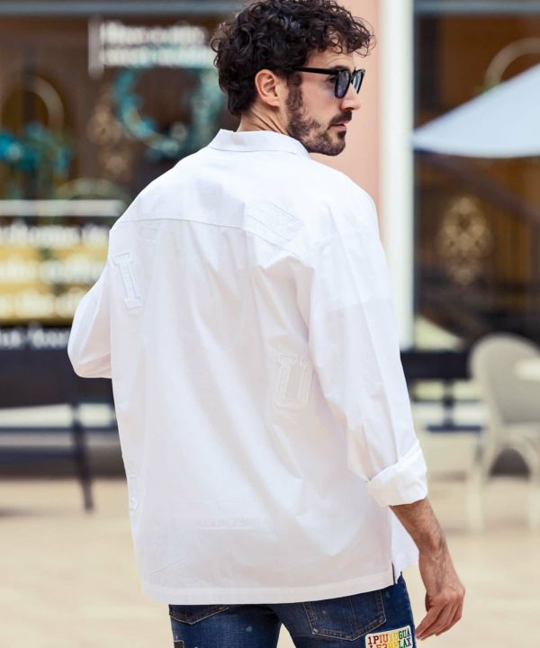 1piu1uguale3 ホワイト機能性ストレッチ長袖シャツ 1PIU1UGUALE3 RELAX(ウノピゥウノウグァーレトレ リラックス