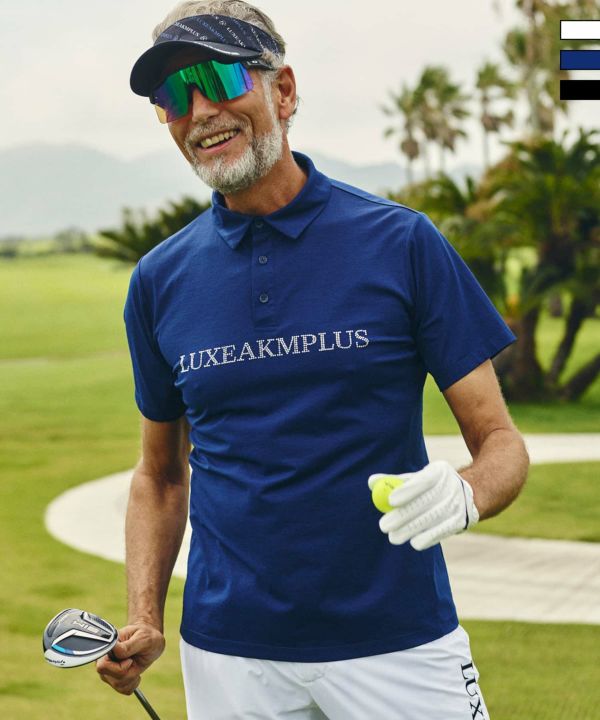 LUXEAKMPLUS(リュクスエイケイエムプラス)ゴルフ ラインストーンロゴ半袖ポロシャツ | SHIFFON公式通販サイト｜SHIFFON  ONLINE STORE