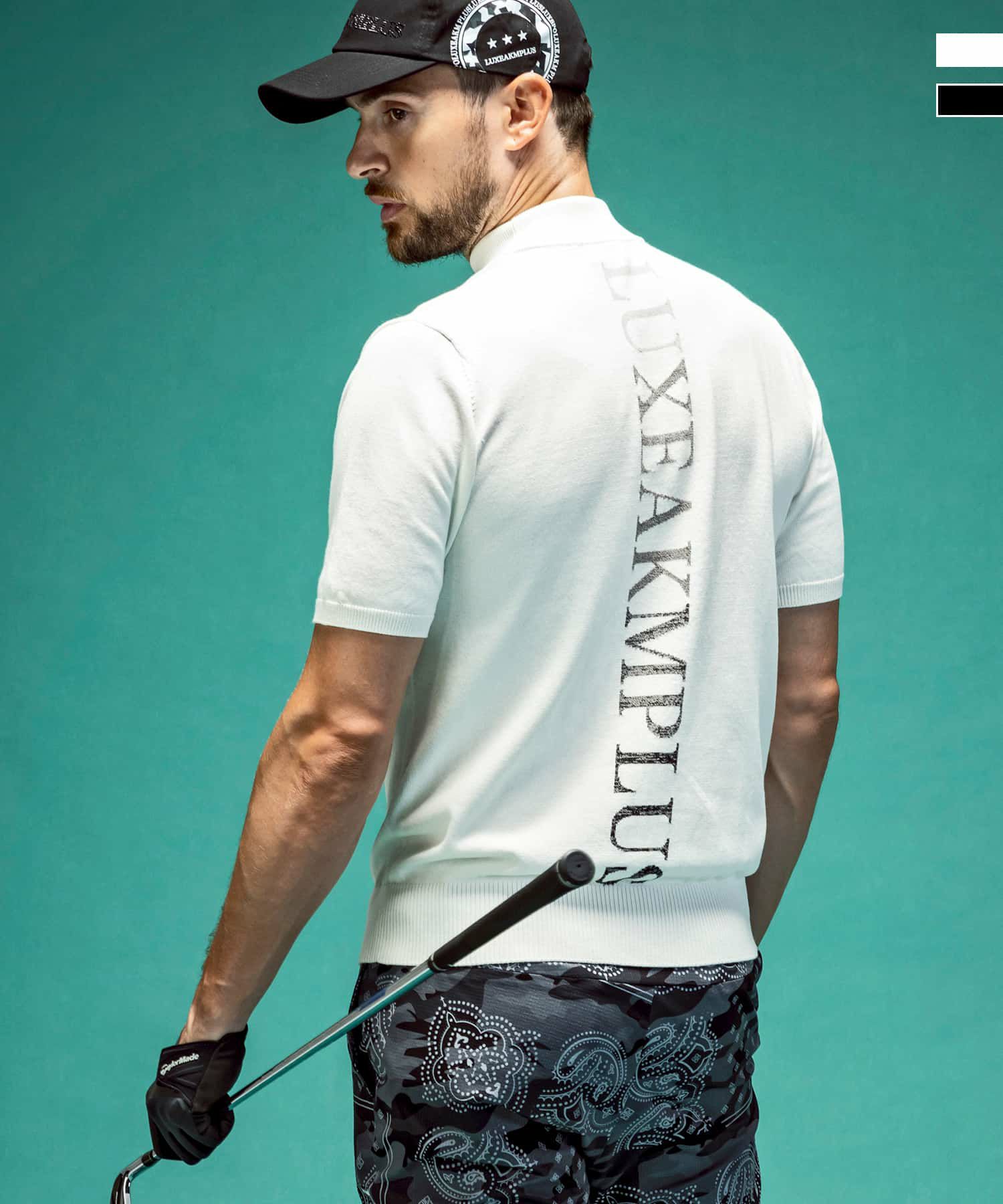 LUXEAKMPLUS(リュクスエイケイエムプラス)ゴルフ バックロゴ半袖モック