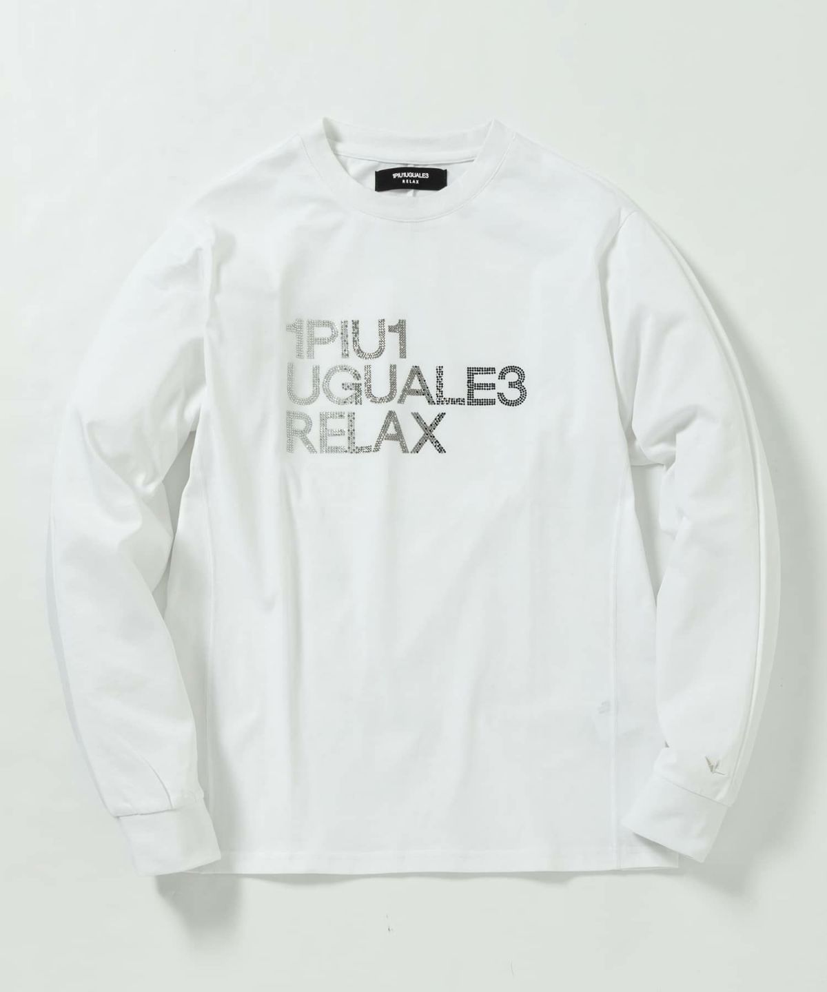1PIU1UGUALE3 RELAX(ウノピゥウノウグァーレトレ リラックス)ラインストーンロゴロングTシャツ