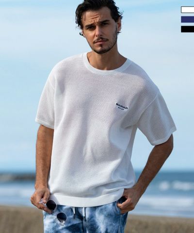 1PIU1UGUALE3 RELAX(ウノピゥウノウグァーレトレ リラックス)メッシュニット半袖Tシャツ