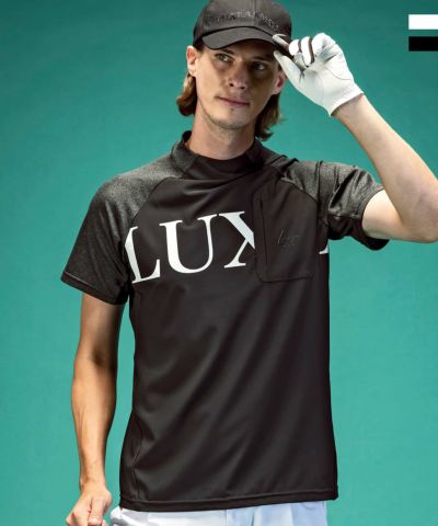 LUXEAKMPLUS(リュクスエイケイエムプラス)ゴルフ 配色ロゴ半袖モックネックTシャツ