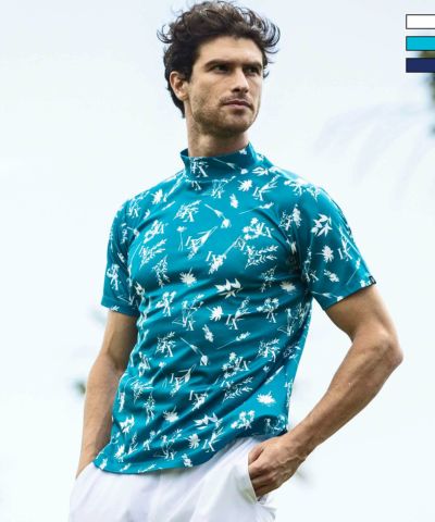 LUXEAKMPLUS(リュクスエイケイエムプラス)ゴルフ ボタニカル半袖モックネックTシャツ