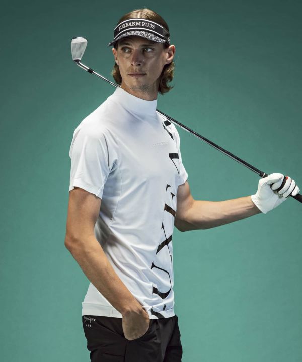 LUXEAKMPLUS ロゴデザインシャツ LUXEAKMPLUS(リュクスエイケイエムプラス)ゴルフ ロゴデザイン半袖