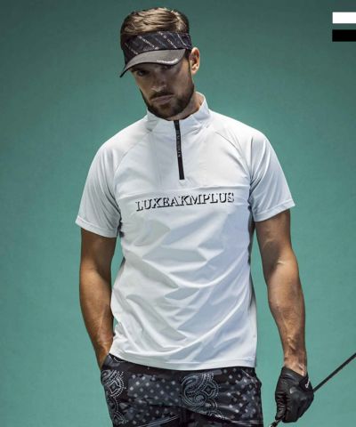 LUXEAKMPLUS(リュクスエイケイエムプラス)ゴルフ 配色ハーフジップ半袖モックネックTシャツ