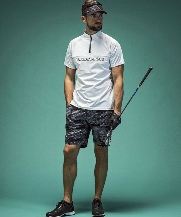 LUXEAKMPLUS(リュクスエイケイエムプラス)ゴルフ 配色ハーフジップ半袖