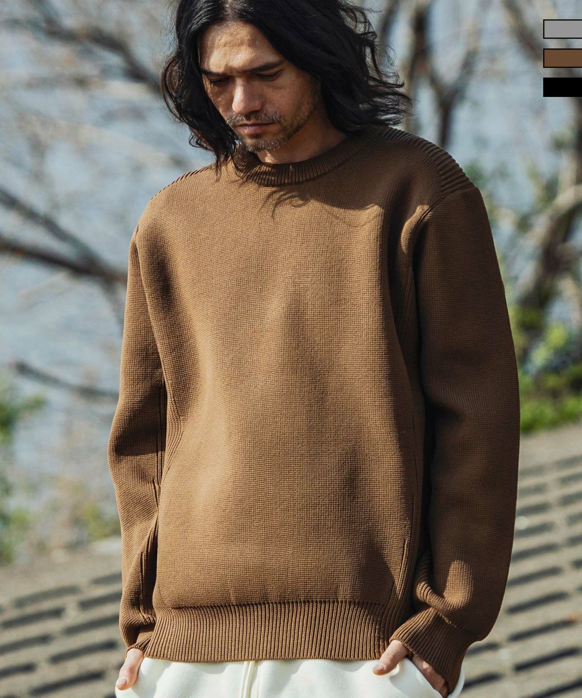 +phenix(プラスフェニックス)HYBRID KNITTED LONG SLEEVE PULL OVER ハイブリッド ニット ロングスリーブ  プルオーバー 10月中旬お届け