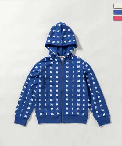 MARNI(マル二)Kids & Junior 総柄ブランドロゴジップアップフーディーパーカー