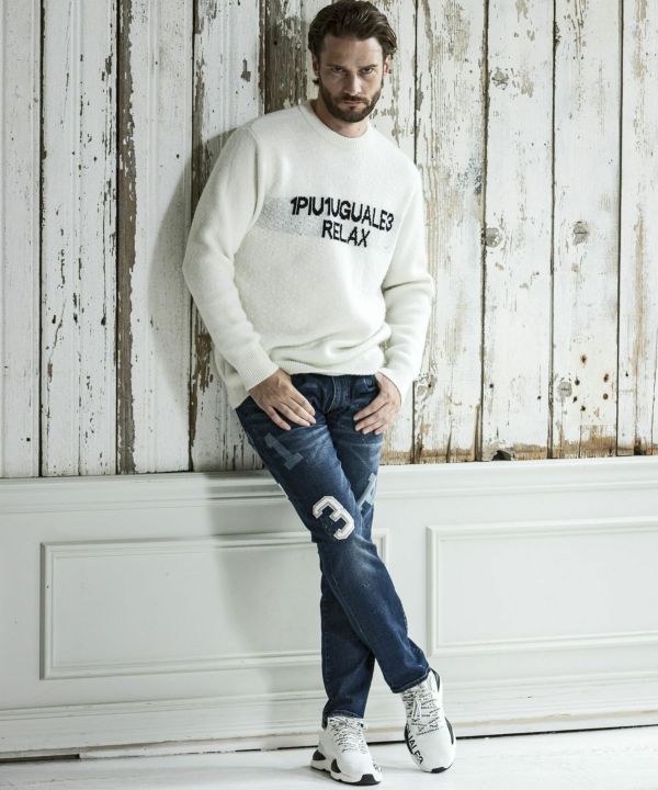 AKM フィッシャーマンズ　クルーネックニット グレー1piu1uguale3 AKM フィッシャーマンズ クルーネックニット グレー 定価41800円