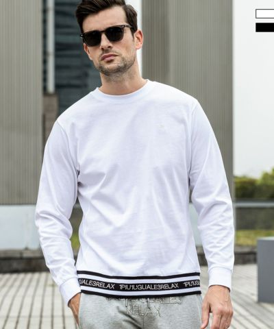 1PIU1UGUALE3 RELAX(ウノピゥウノウグァーレトレ リラックス)ラインストーンヘムロングTシャツ