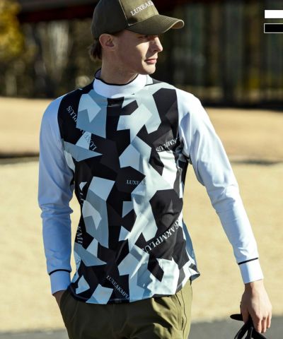 LUXEAKMPLUS(リュクスエイケイエムプラス)ゴルフ カモ柄モックネックロングTシャツ