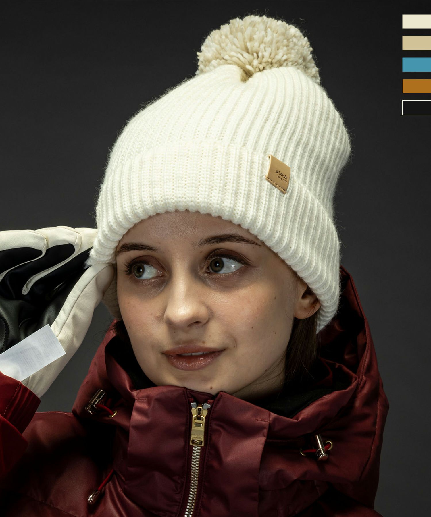 フェニックス　レディース　スノーボードウェア　M　ブラウン　ベージュ　ニット帽 phenix(フェニックス)Mix Pompon Knit Watch ミックスポンポンニット