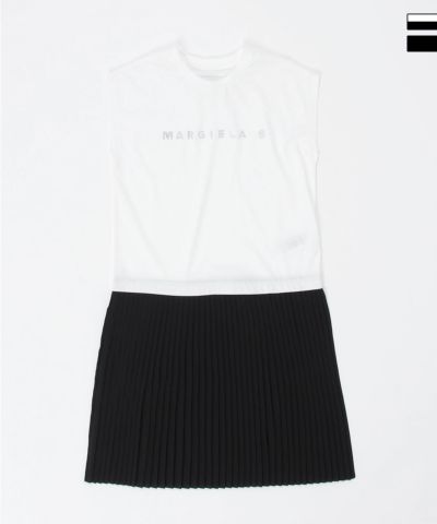 MM6 Maison Margiela(エムエムシックス)Kids & Junior ブランドロゴノースリーブ切り替えプリーツワンピース