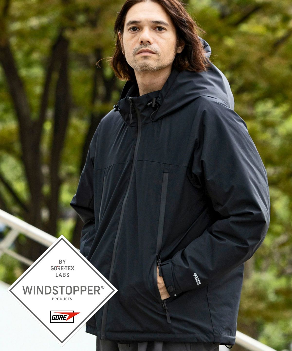 +phenix(プラスフェニックス)スラッシュポケットダウンジャケット WINDSTOPPER プロダクト by GORE-TEX LABS  /ウィンドストッパー/ゴアテックス/ダウンコート/ブルゾン/フード/スタンドカラー