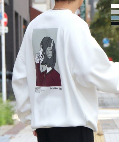 ILL'S（イルズ）イラストバックプリント ワンポイント刺繍 ビッグシルエット プルオーバースウェット カットソー ユニセックス