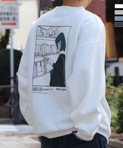 ILL'S（イルズ）イラストバックプリント ワンポイント刺繍 ビッグシルエット プルオーバースウェット カットソー ユニセックス