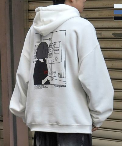 ILL'S（イルズ）イラストバックプリント ワンポイント刺繍 ビッグシルエット プルオーバーパーカー フーディー カットソー ユニセックス