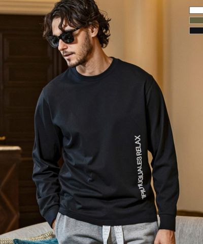 1PIU1UGUALE3 RELAX(ウノピゥウノウグァーレトレ リラックス)バーチカルエンブロイディーロングTシャツ