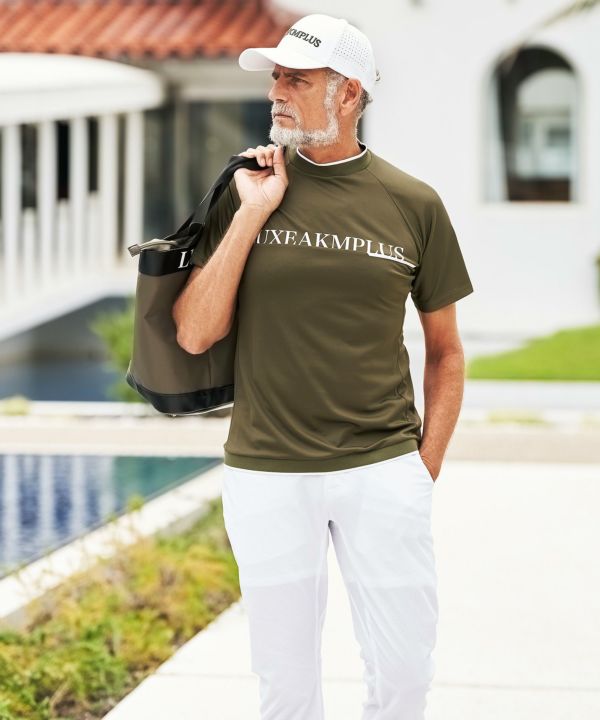LUXEAKMPLUS 24SS バック ロゴ 半袖 モックネック Tシャツ LUXE AKM PLUS LUXEAKMPLUS リュクスエイケイエムプラス ゴルフ