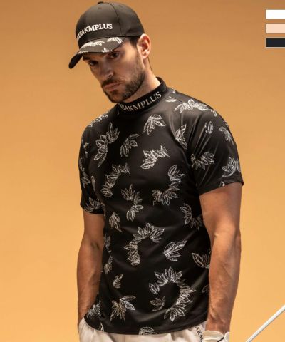LUXEAKMPLUS(リュクスエイケイエムプラス)ゴルフ ローレルパターン半袖モックネックTシャツ(吸水速乾 / UVカット)