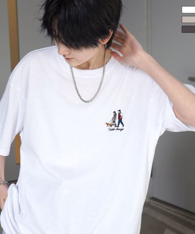 ILL'S（イルズ）ワンポイント刺繍ロゴ ヒゲおじ デイリーウォーキング ビッグシルエット半袖Tシャツ カットソー ユニセックス