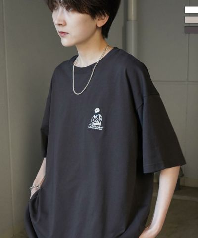 ILL'S（イルズ）ワンポイント刺繍ロゴ ヒゲおじ デイリーウォーキング ビッグシルエット半袖Tシャツ カットソー ユニセックス