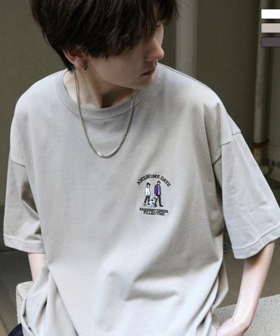 ILL'S（イルズ）ワンポイント刺繍ロゴ ヒゲおじ デイリーウォーキング ビッグシルエット半袖Tシャツ カットソー ユニセックス