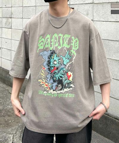 Confirm（コンファーム）ヴィンテージライク ピグメント加工 アメカジ風 レトロプリント アソートロックTシャツ カットソー ユニセックス