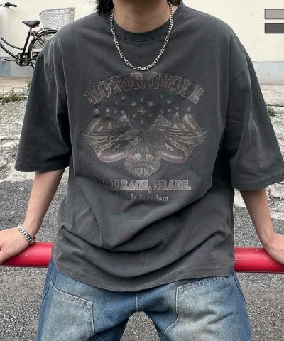 Confirm（コンファーム）ヴィンテージライク ピグメント加工 アメカジ風 レトロプリント アソートロックTシャツ カットソー ユニセックス