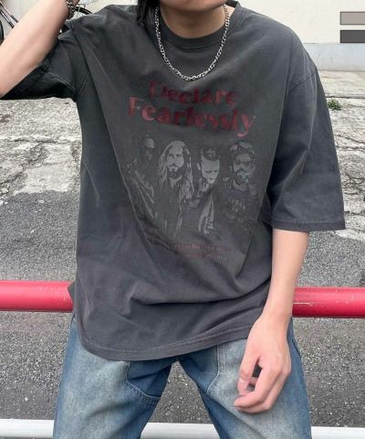 Confirm（コンファーム）ヴィンテージライク ピグメント加工 アメカジ風 レトロプリント アソートロックTシャツ カットソー ユニセックス
