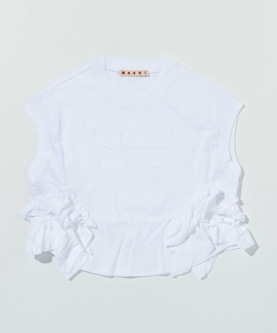 MARNI(マルニ)Kids & Junior ワンポイントブランドロゴ襟付き半袖ペプラムTシャツカットソー