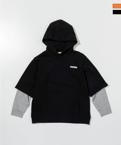 MARNI(マルニ)Kids & Junior ワンポイントブランドロゴレイヤードフーディーパーカープルオーバー