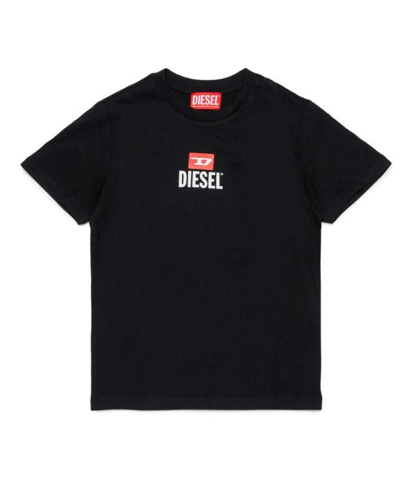 DIESEL ブラック 半袖Tシャツ ロゴ刺繍 ディーゼル DIESEL 半袖 刺繍 Tシャツ カットソー XS ブラック