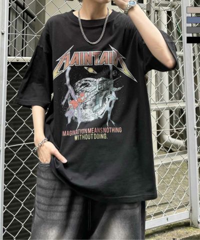 Confirm（コンファーム）ヴィンテージライク ロックプリント レトロ ピグメント加工 ビッグシルエット半袖バンドTシャツ カットソー